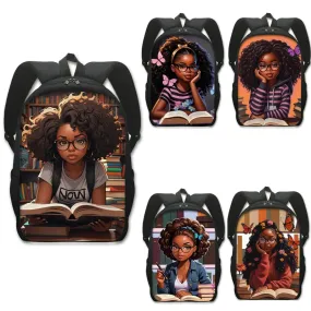 African American Teenager Girl Reading Book Print Backpack Afro Women School Bags