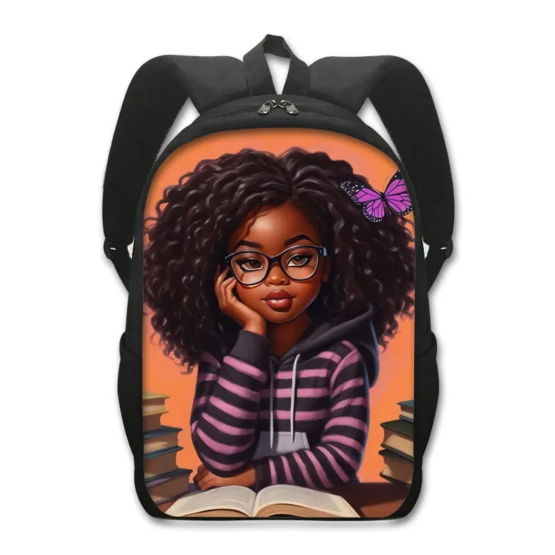 African American Teenager Girl Reading Book Print Backpack Afro Women School Bags