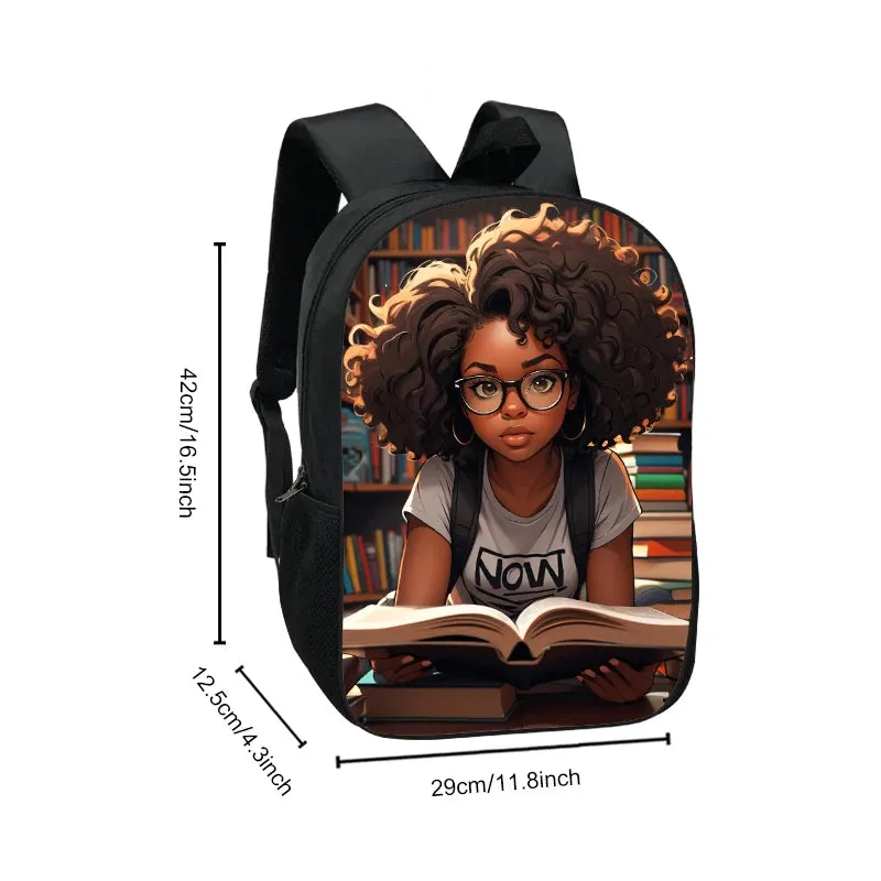 African American Teenager Girl Reading Book Print Backpack Afro Women School Bags