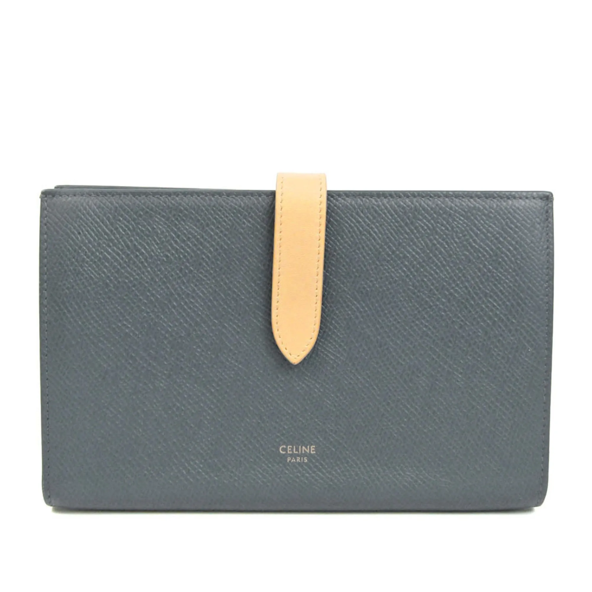 Celine Large Strap 10B633 Men,Women Leather Long Wallet [bi-fold] Beige,Navy