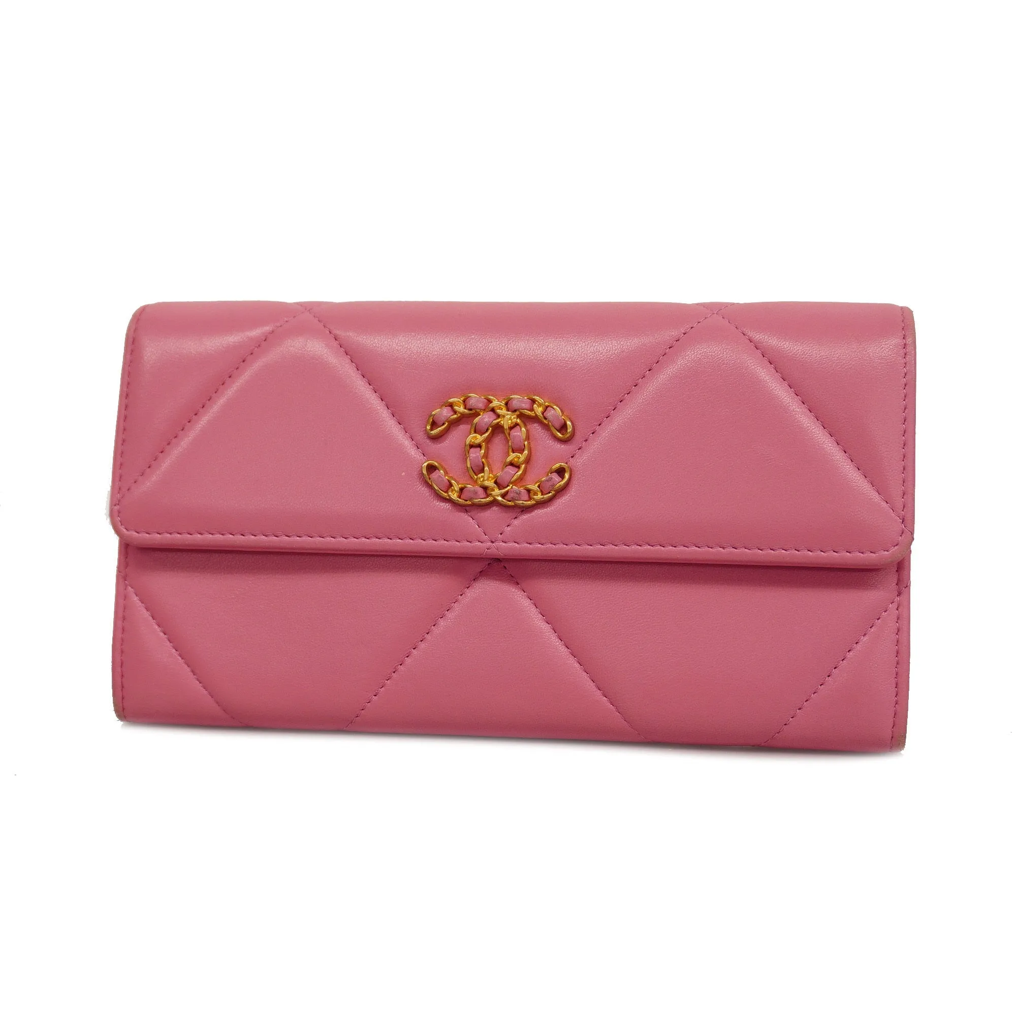 CHANEL   19 Gold Hardware Women's Lambskin Long Wallet [bi-fold] Pink