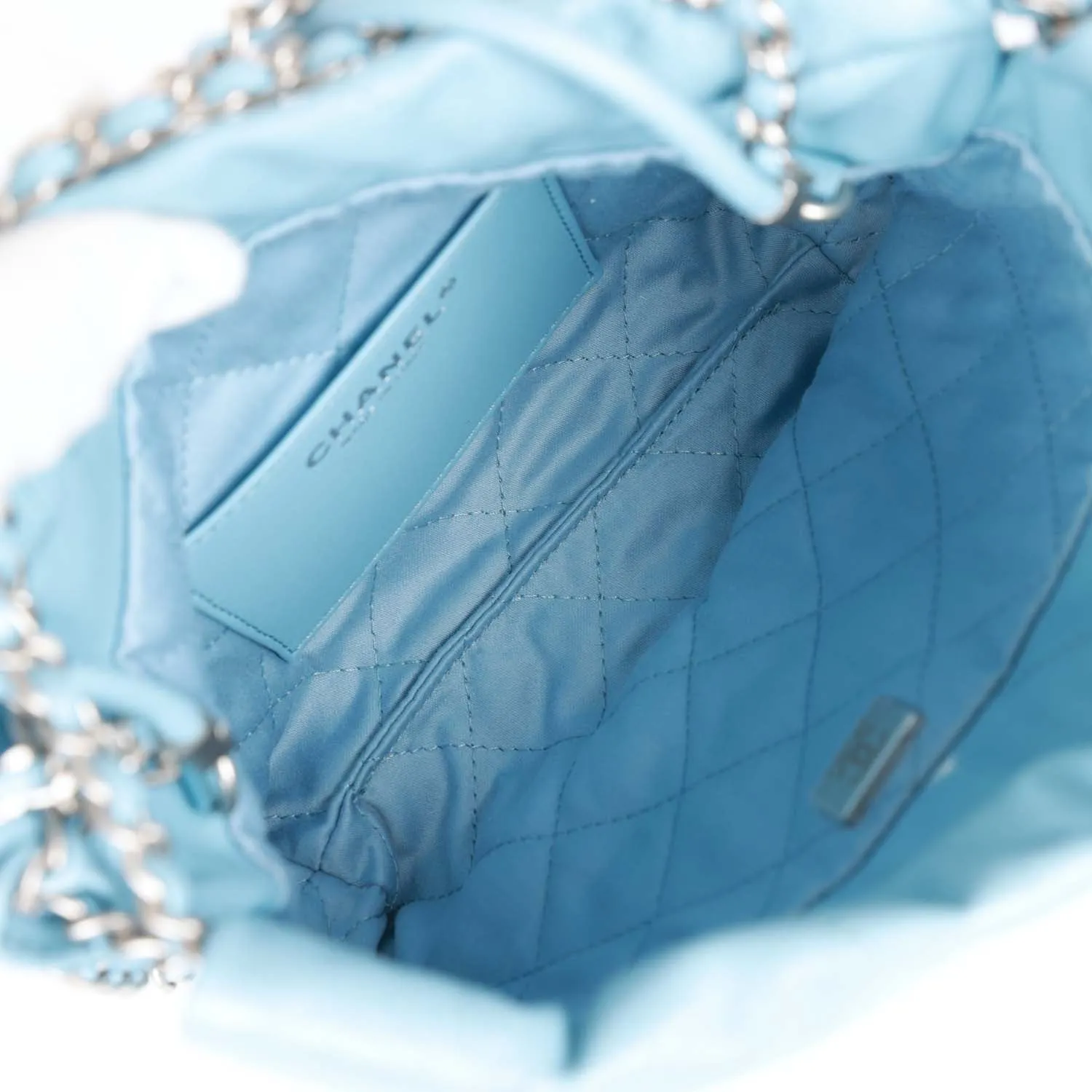 Chanel Mini 22 Bag Light Blue Calfskin Silver Hardware
