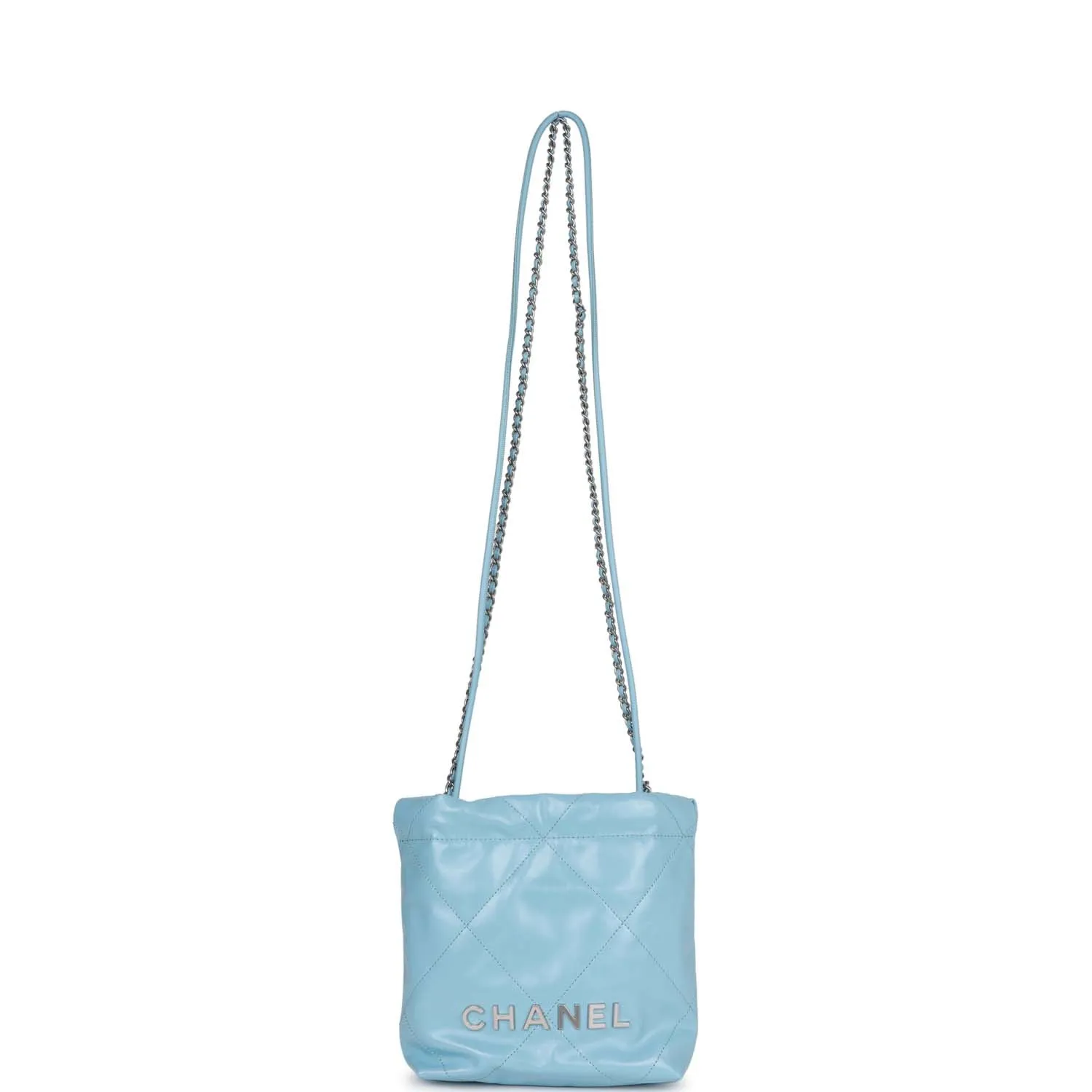 Chanel Mini 22 Bag Light Blue Calfskin Silver Hardware