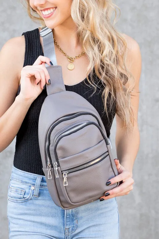 Classic Stylish Fashion Vegan Leather Nylon Sling Bag