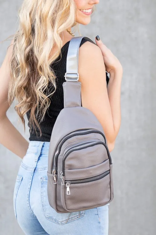 Classic Stylish Fashion Vegan Leather Nylon Sling Bag
