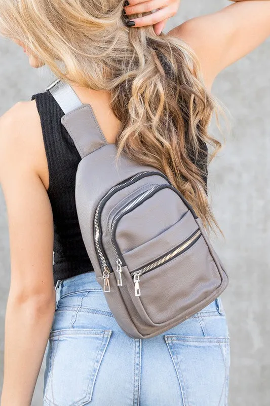 Classic Stylish Fashion Vegan Leather Nylon Sling Bag