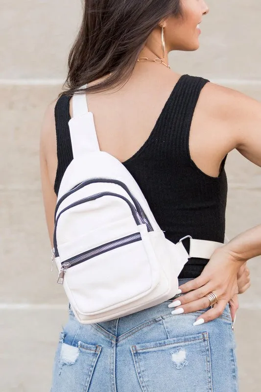 Classic Stylish Fashion Vegan Leather Nylon Sling Bag