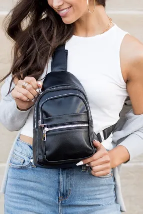 Classic Stylish Fashion Vegan Leather Nylon Sling Bag