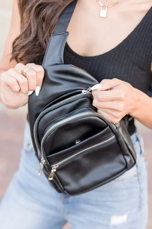 Classic Stylish Fashion Vegan Leather Nylon Sling Bag