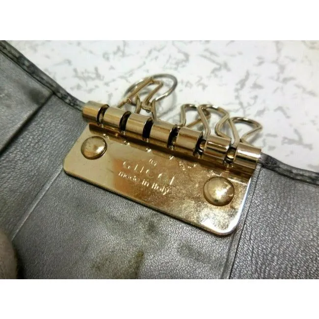 Gucci Silver Large G Print Leather Key Holder Wallet