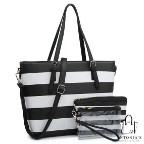 Luxie Collection Textured Stripe 3-in-1 Shopper Tote Bag - Black/White