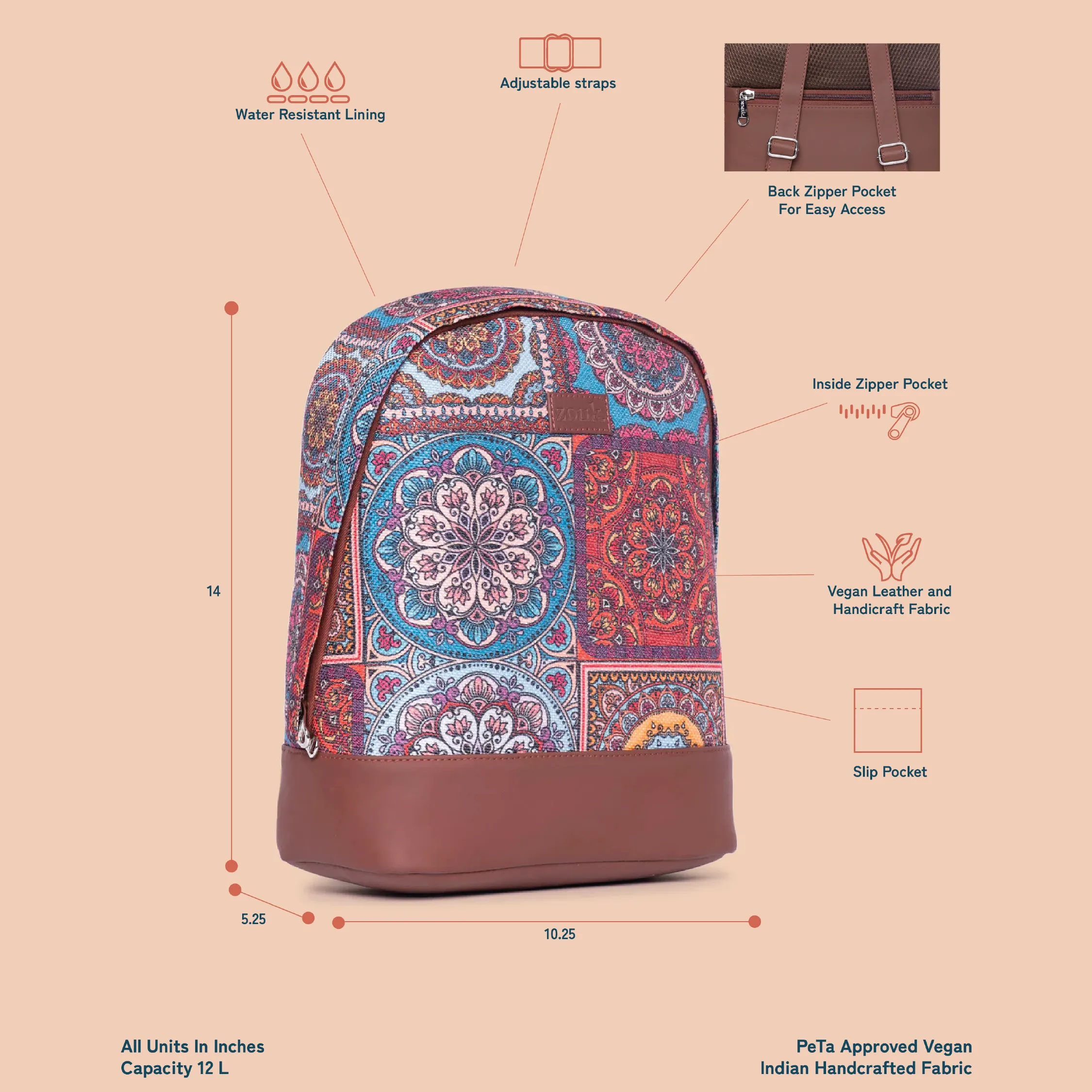 Multicolor Mandala Print Dome Daypack