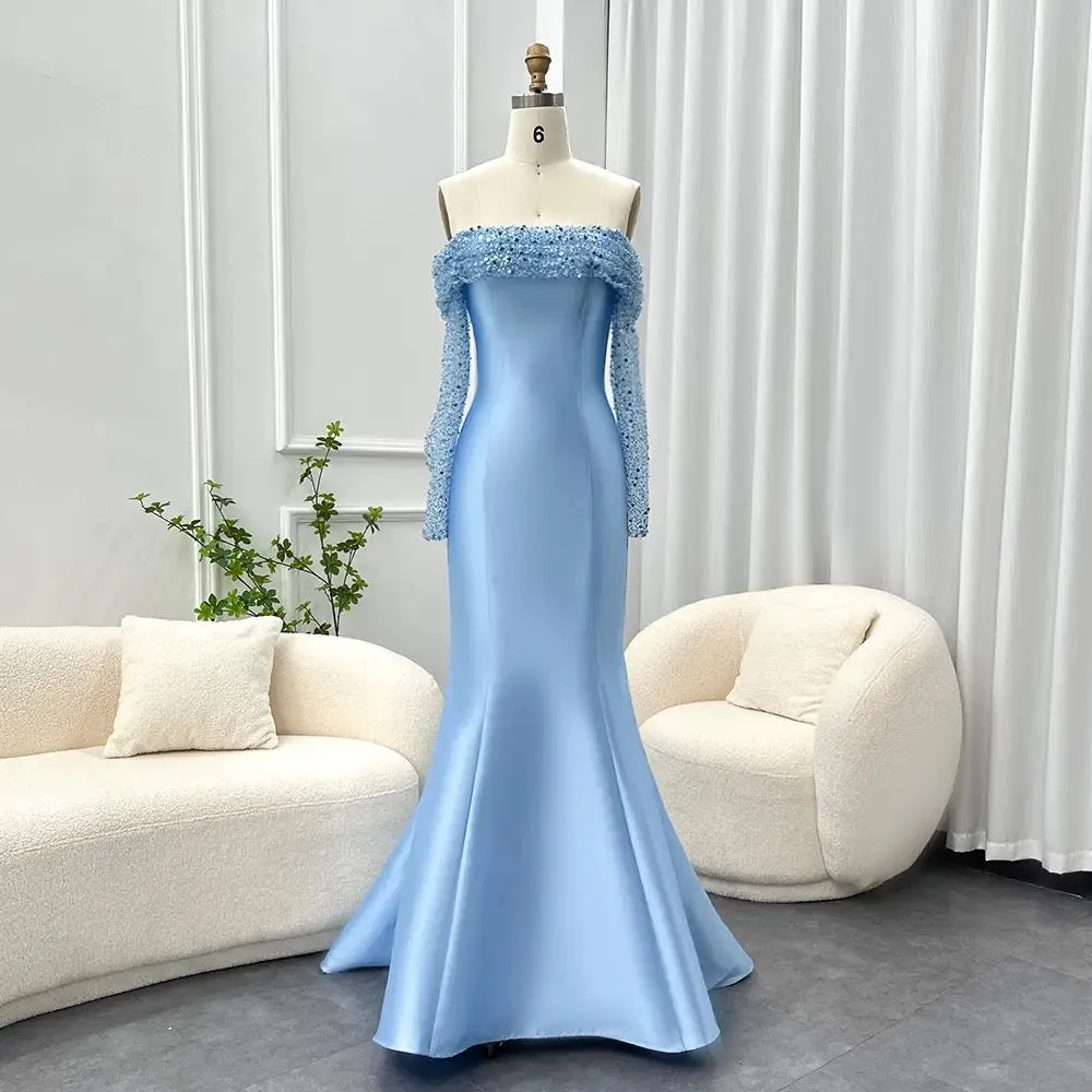 Sky Blue Sequinned OffShoulder Dress