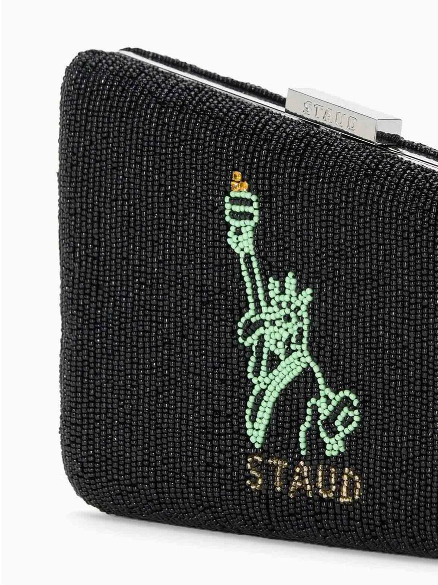STAUD Carmella Beaded Clutch NYC Skyline
