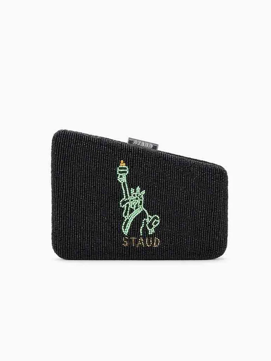 STAUD Carmella Beaded Clutch NYC Skyline
