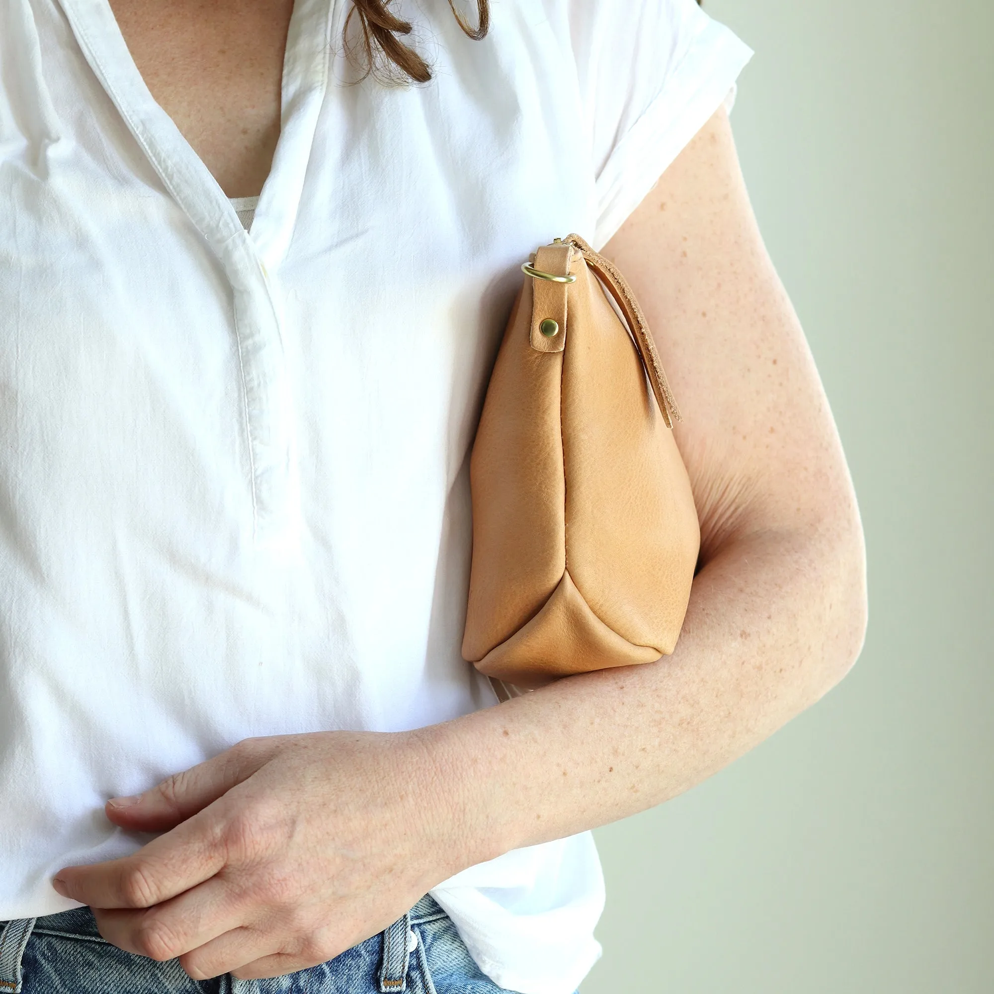 Summer Seconds Sale - Small Leather Convertible Crossbody Clutch Bag - Beige No. 1