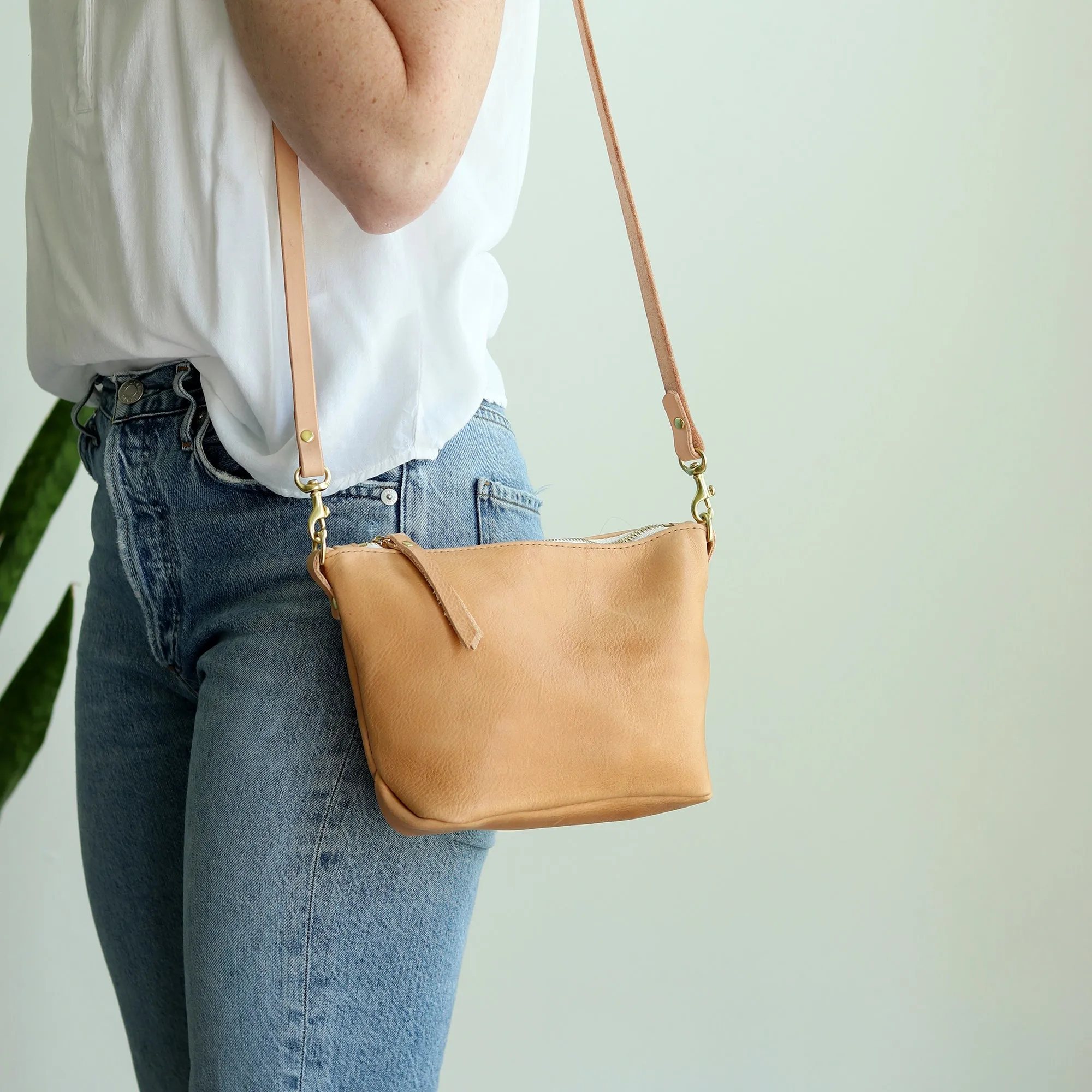 Summer Seconds Sale - Small Leather Convertible Crossbody Clutch Bag - Beige No. 1