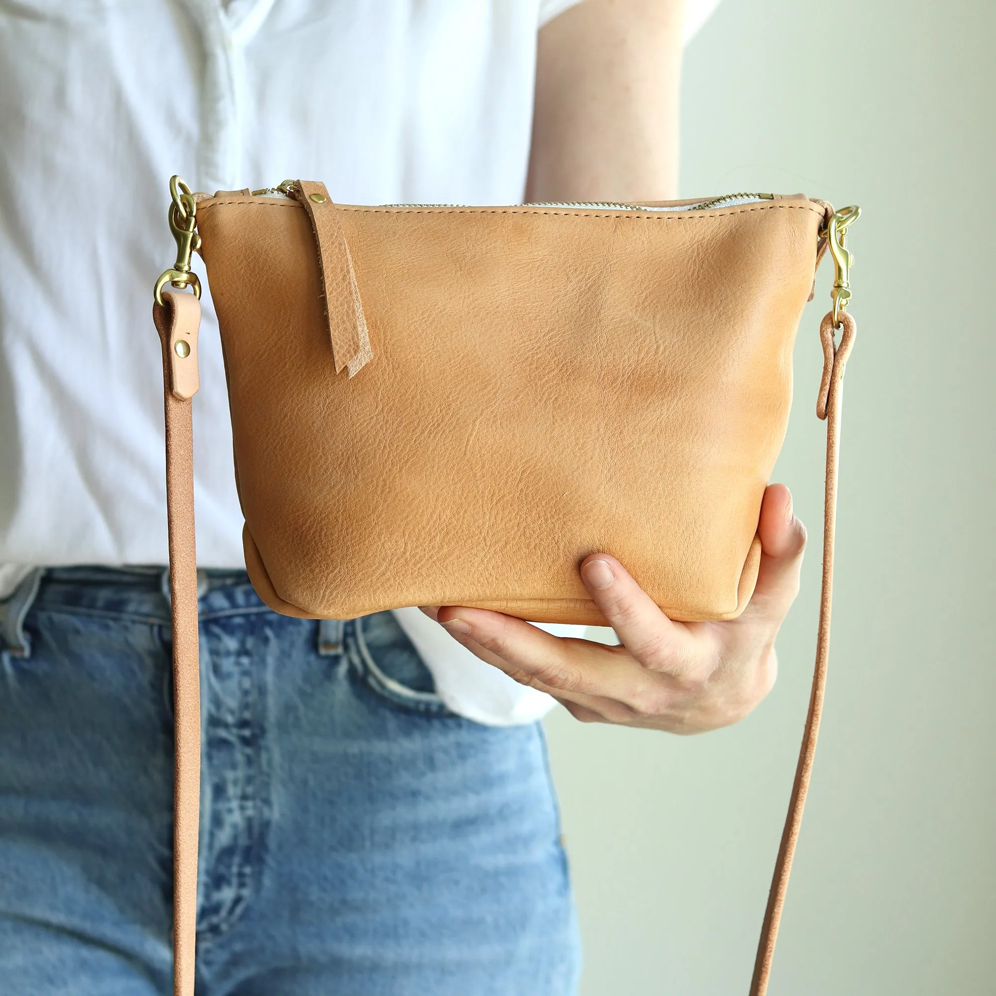 Summer Seconds Sale - Small Leather Convertible Crossbody Clutch Bag - Beige No. 1