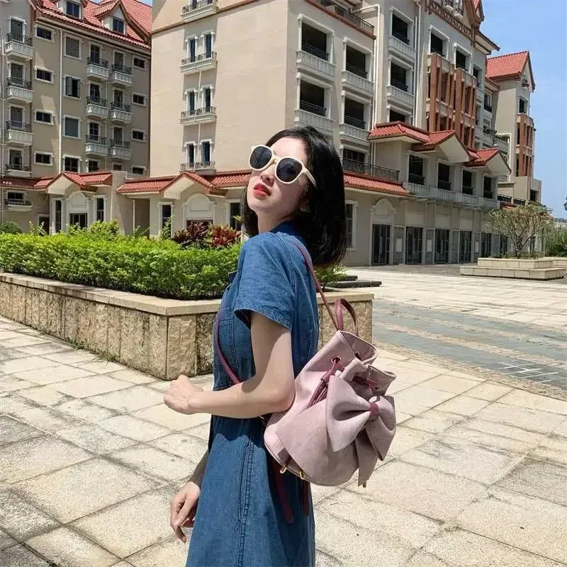 UAKISS  -  Japanese Sweet Girls Pink Bow Backpacks Streetwear All Match Y2k Students Backpack Casual Fashion Aesthetic Women's Schoolbags