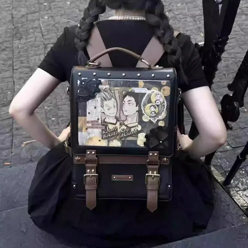 Uakiss Punk Womens Backpack Y2k Gothic Fashion Vintage Luxury Designer Casual Backpacks College Style Harajuku Transparent Bag