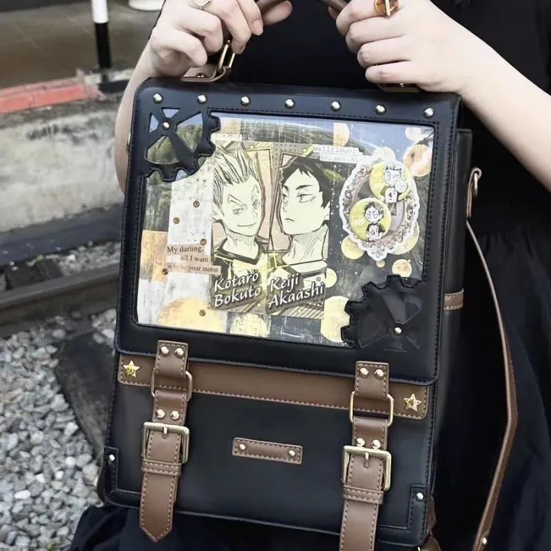 Uakiss Punk Womens Backpack Y2k Gothic Fashion Vintage Luxury Designer Casual Backpacks College Style Harajuku Transparent Bag